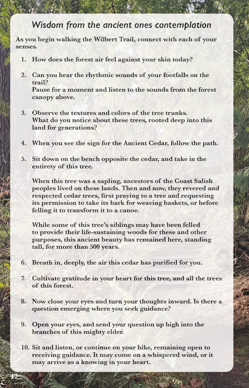 Book page: Wisdom from the ancient ones contemplation, a ten-step practice for the Wilbert Trail at South Whidbey State Park
